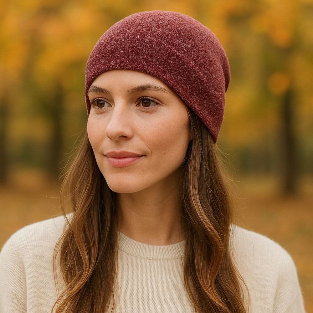 Barefoot Dreams CozyChic Lite Confetti Beanie Crimson/Rosewood One Sz Soft Knit - Picture 2 of 16